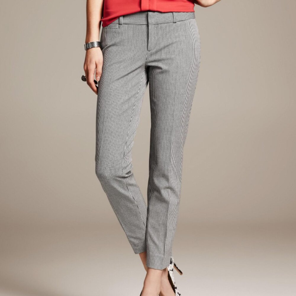 Banana Republic Womens Sloan Fit Houndstooth Slim Ankle Pant Checkered Trousers